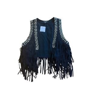 NWT Bebe Vintage Y2K Black Studded Fringe Vest Nashville style S
